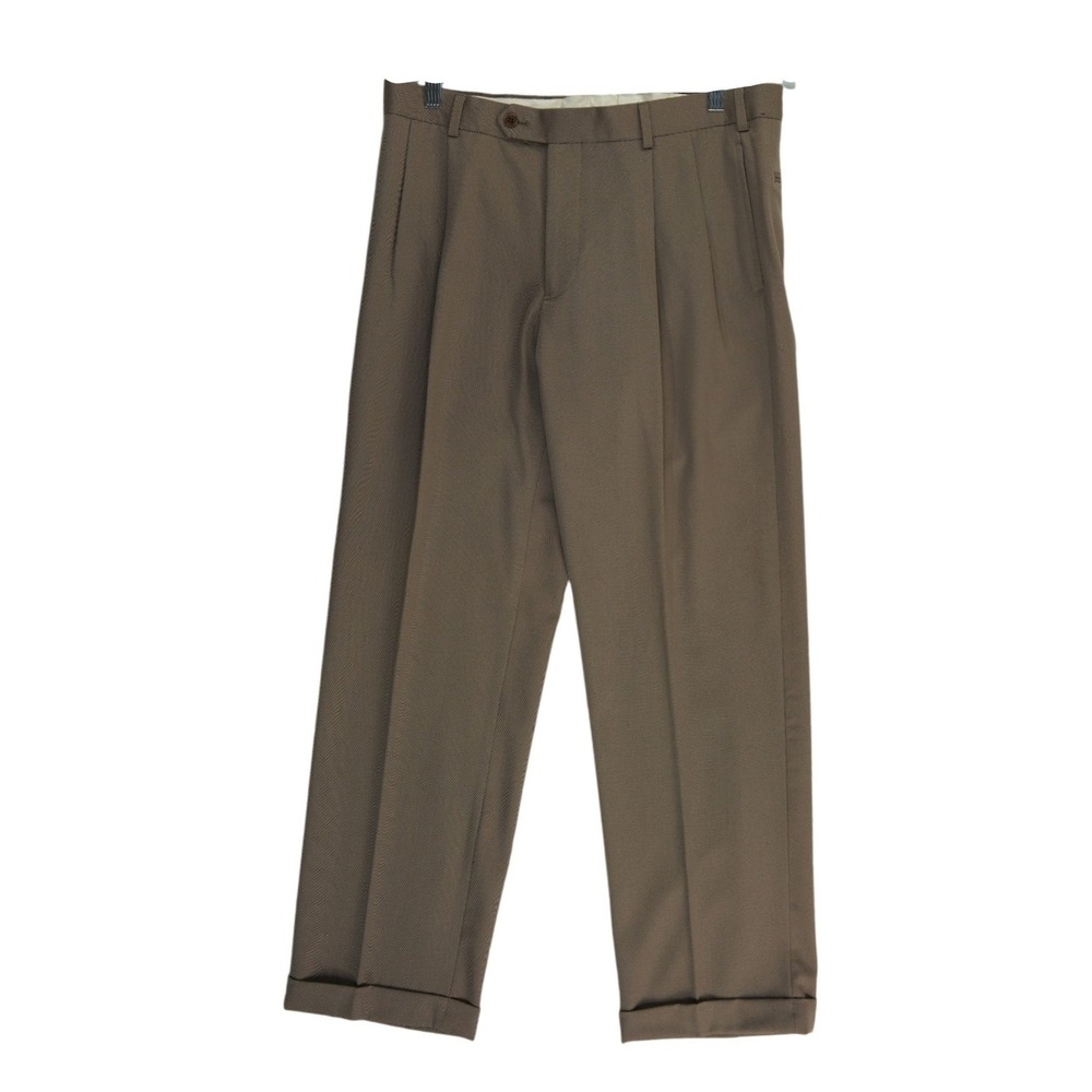 Brooks Brothers Madison Trouser Pants Men's 35x30 Brown‎ Pleat Cuffed Slacks